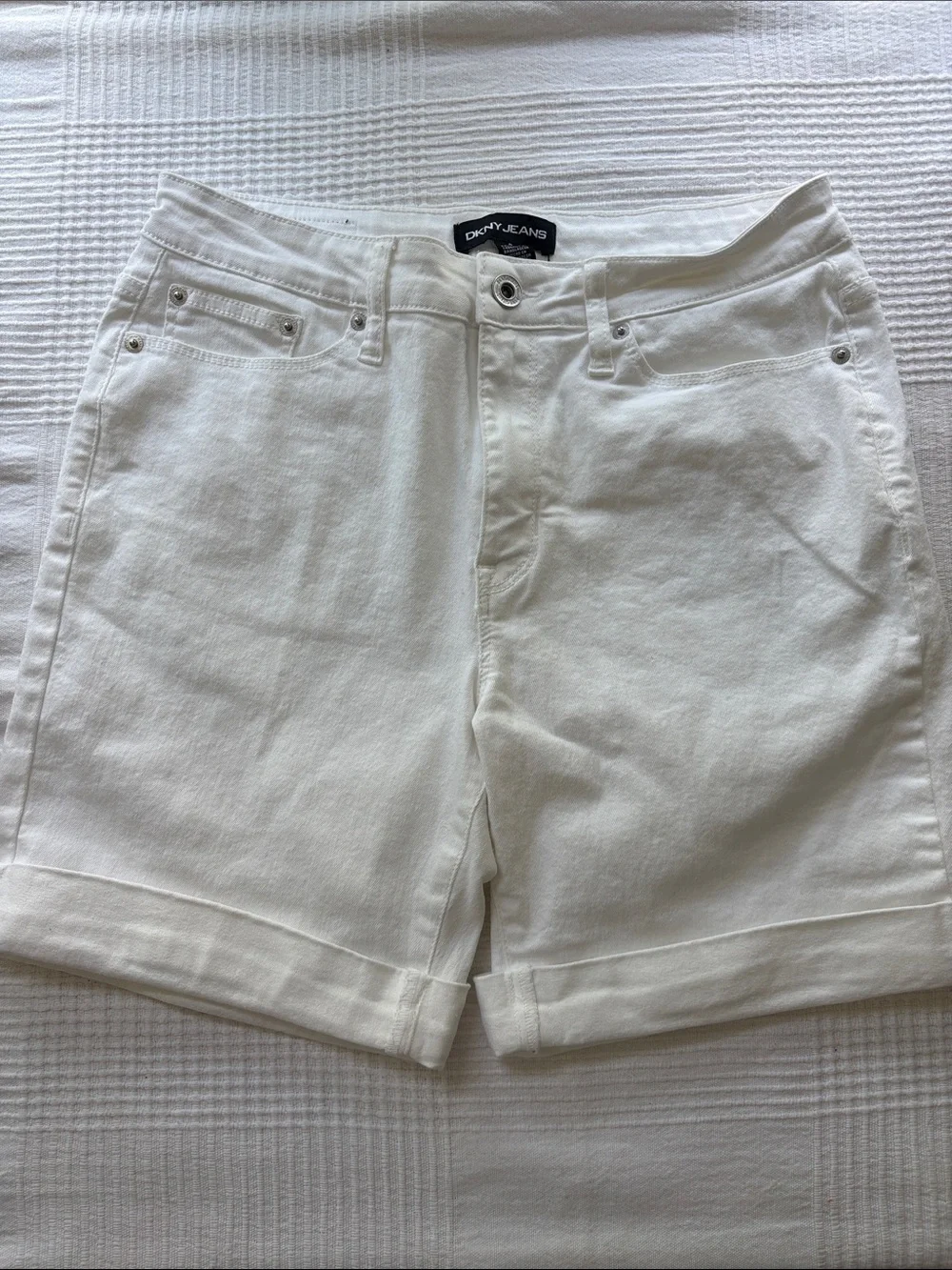 Dkny White Cuffed Denim Shorts